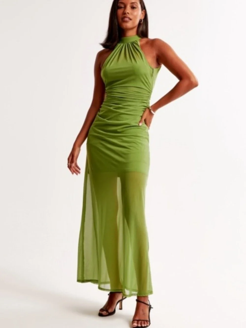 Abercrombie Sheer High Neck Maxi Dress Kiwi Green Size M